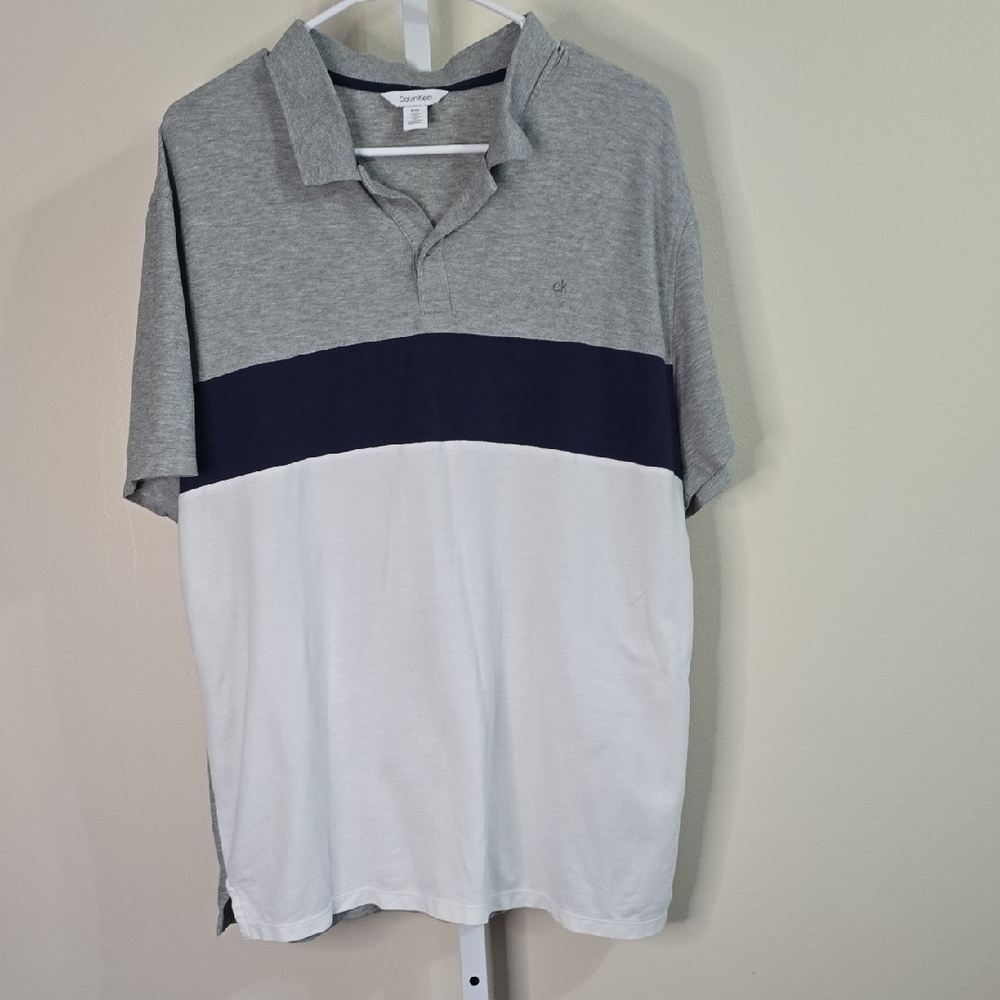 Calvin‎ Klein Gray and White Men's Polo Shirt Sz XL